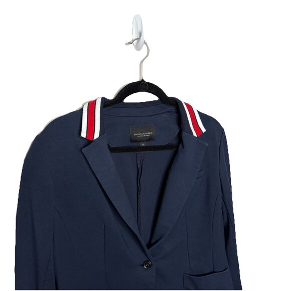 Banana Republic Classic Contrast Striped Collar Navy Blazer Ponte Size 12 Womens - Picture 2 of 6
